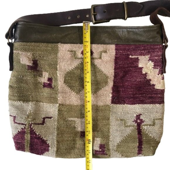 Kilim carpet or tapestry leather bag handbag purse - Picture 12 of 16